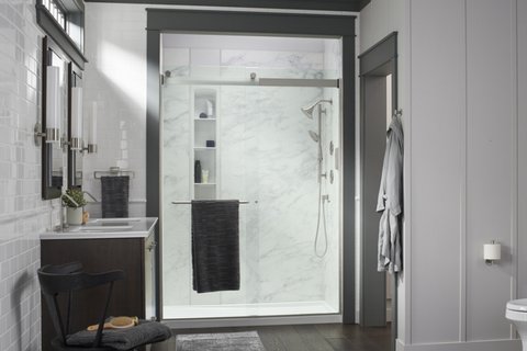 view of shower barn door style